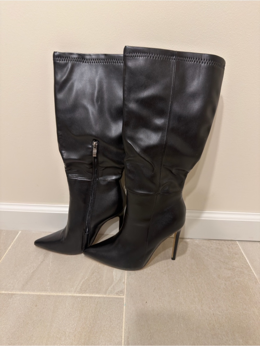 Black Knee-High Pointed Toe Stiletto Boots